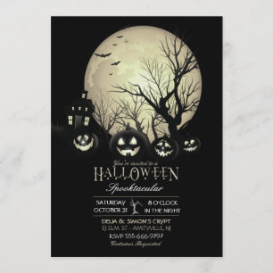 Halloween Spooky Dark Full Moon Jack O Lantern Invitation