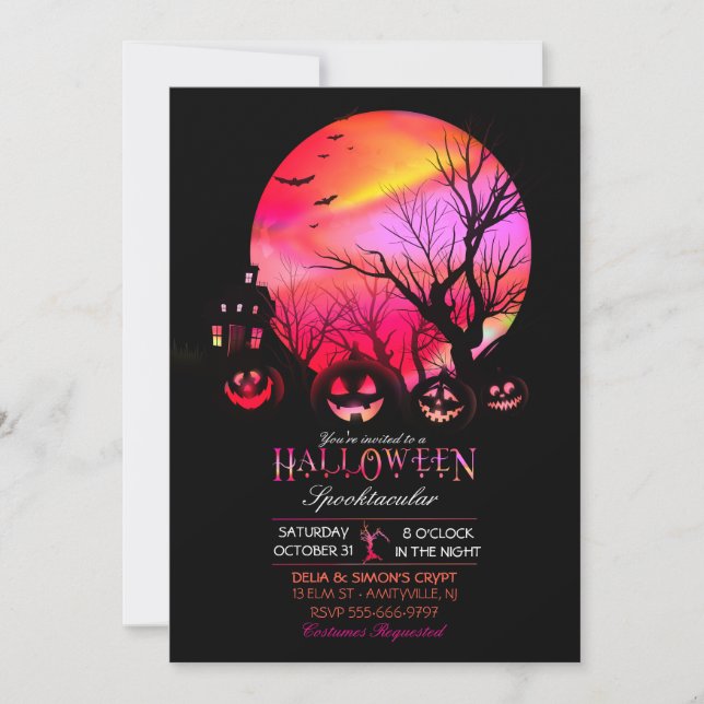 Halloween Spooky Dark Full Moon Jack O Lantern Invitation (Front)