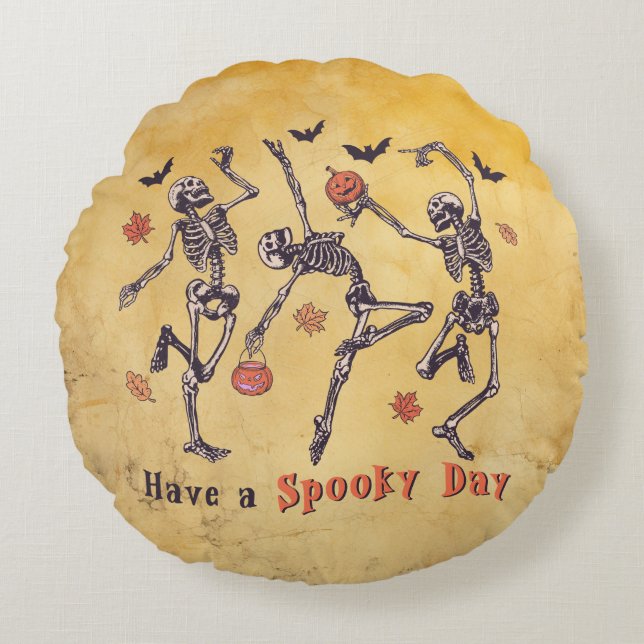 Halloween Spooky Day Skeleton 2 Sided Round Pillow (Front)