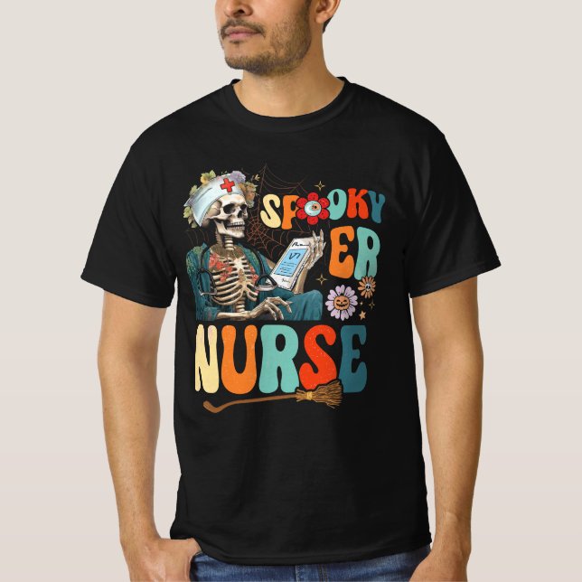 Halloween Spooky ER Nurse Skeleton Emergency Depar T-Shirt (Front)