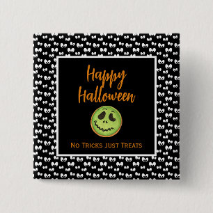 Halloween spooky eyes green cookie no tricks 15 cm square badge