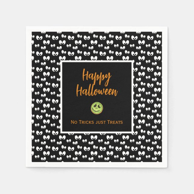 Halloween spooky eyes green cookie no tricks napkin (Front)