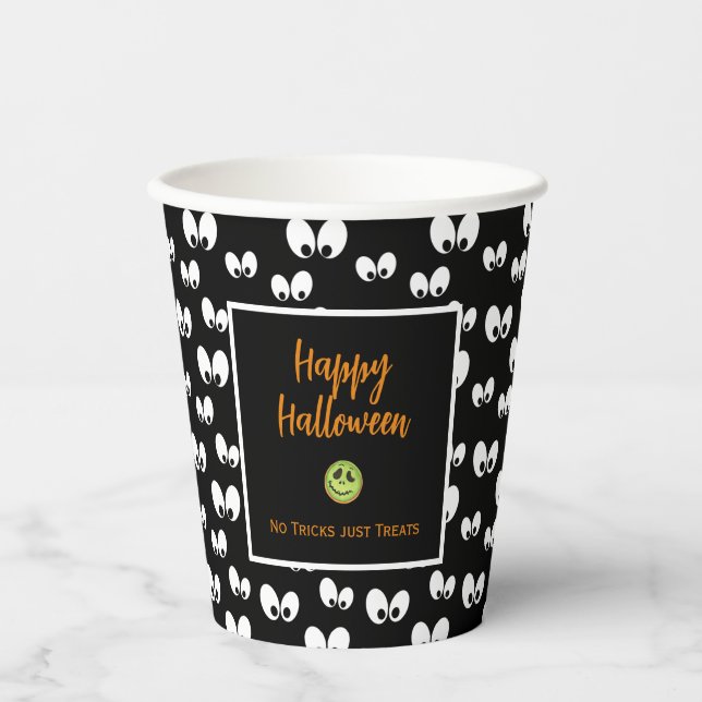 Halloween spooky eyes green cookie no tricks paper cups (Front)
