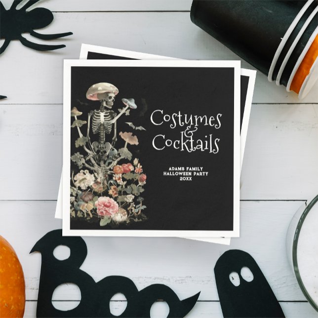 Halloween Spooky Floral Costume & Cocktails Black Napkin (Creator Uploaded)