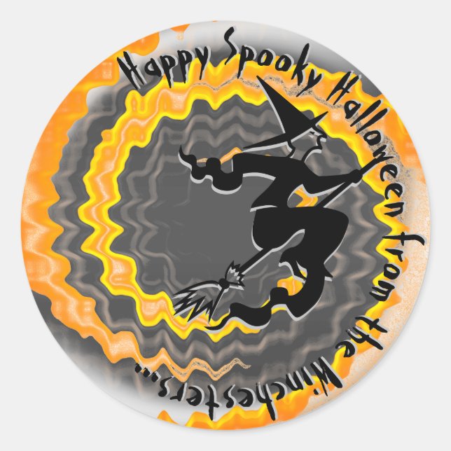 Halloween spooky flying witch magic spell custom  classic round sticker (Front)