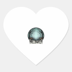 Halloween Spooky Forest Vintage Engraving Design_1 Heart Sticker