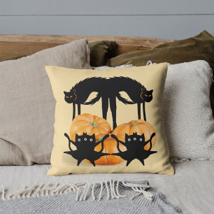 Halloween Spooky Funny Black Cat Pumpkin Custom Cushion