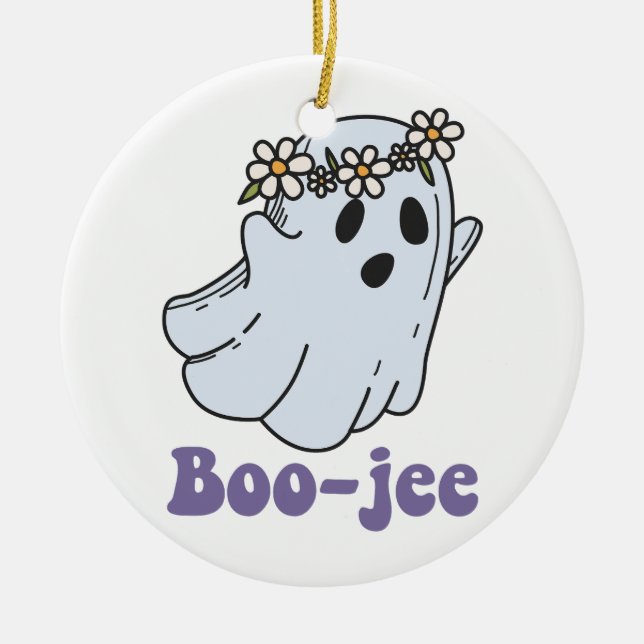 Halloween Spooky Ghost Boo Jee Boo  Ceramic Ornament (Front)