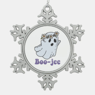 Halloween Spooky Ghost Boo Jee Boo Snowflake Pewter Christmas Ornament