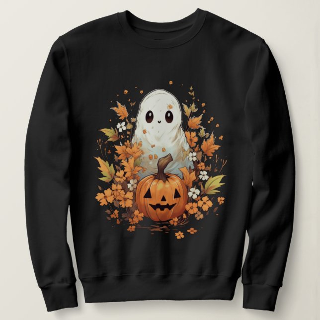 Halloween Spooky Ghost Pumpkin Sweatshirt (Design Front)