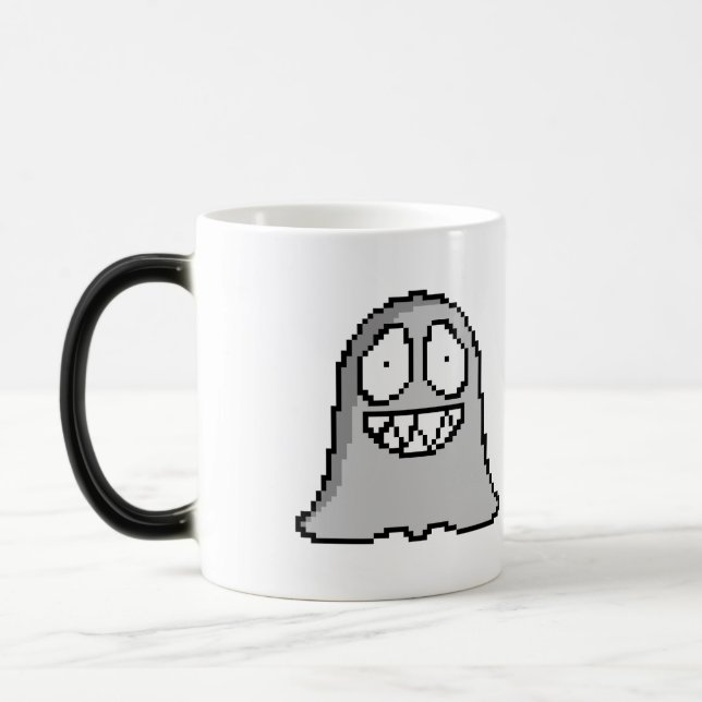 Halloween Spooky Ghost – Retro Pixel Art Style Magic Mug (Left)