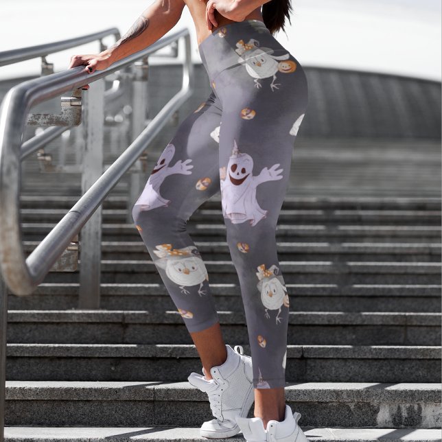 Halloween Spooky Ghosts Owls Cute Modern Leggings (Creator Uploaded)