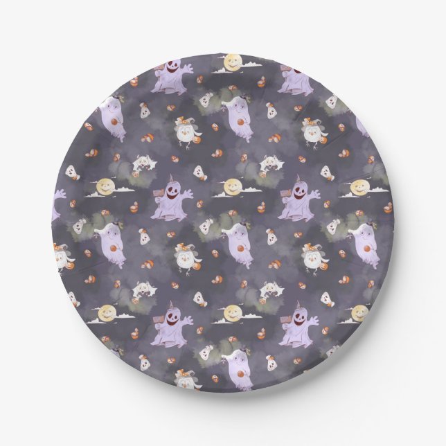Halloween Spooky Ghosts Paper Plate (Front)