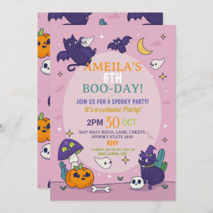 Halloween Spooky Ghosts Pink Party Birthday Invitation