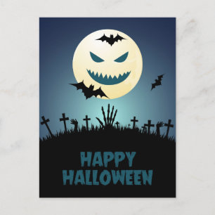 Halloween Spooky Graveyard Moon Bats Postcard