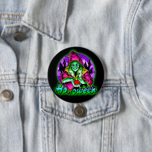 Halloween Spooky Green Witch Magic Hat Apple 7.5 Cm Round Badge
