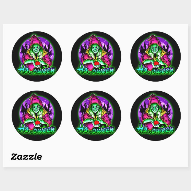 Halloween Spooky Green Witch Magic Hat Apple Classic Round Sticker (Sheet)