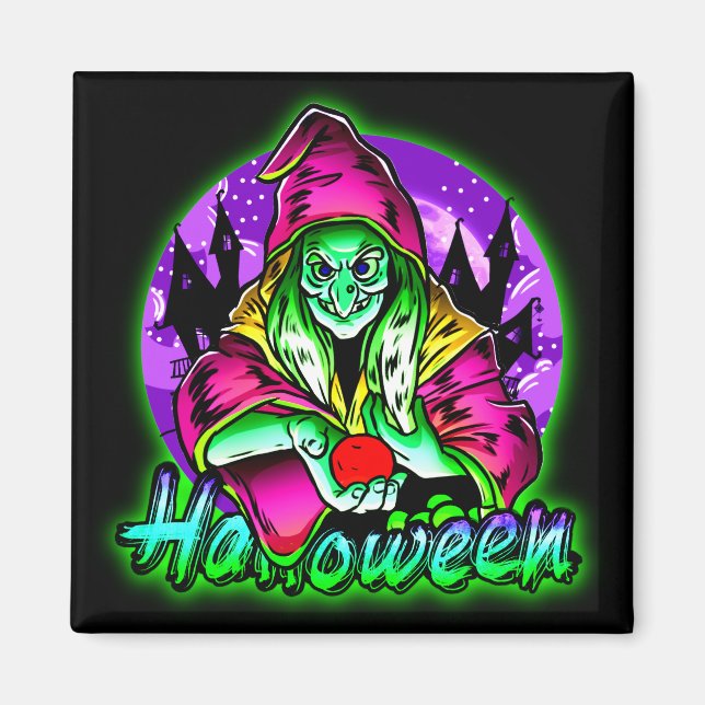 Halloween Spooky Green Witch Magic Hat Apple Magnet (Front)