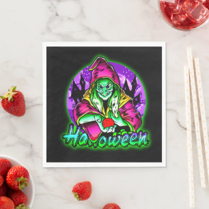 Halloween Spooky Green Witch Magic Hat Apple Napkin