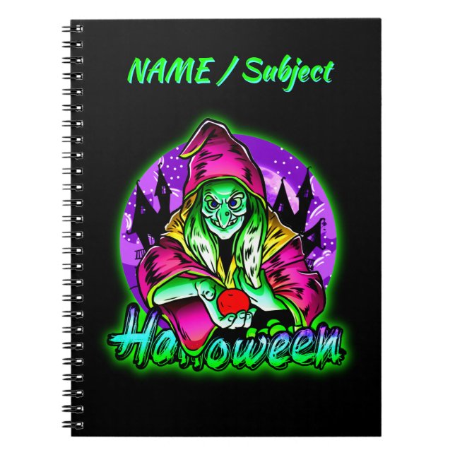 Halloween Spooky Green Witch Magic Hat Apple  Notebook (Front)
