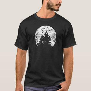 Halloween Spooky Haunted House Creepy Full Moon T-Shirt