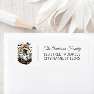 Halloween Spooky Haunted House Ghost and Bats Return Address Label