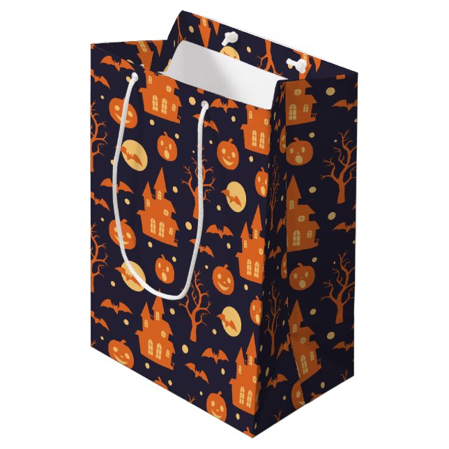 Halloween Spooky House Bats Trees Pumpkin Festive Medium Gift Bag (Front Angled)
