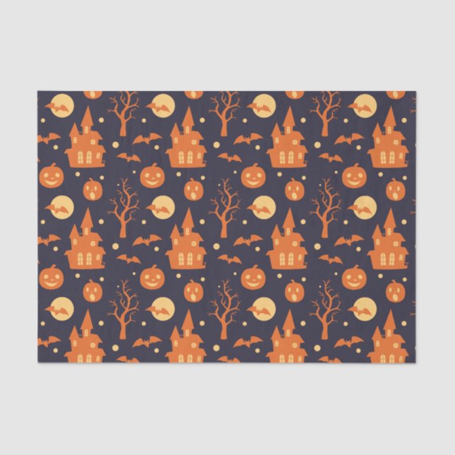 Halloween Spooky House Bats Trees Pumpkin Festive Tissue Paper (Front)