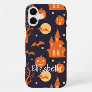 Halloween Spooky House Bats Trees Pumpkin Pattern iPhone Case