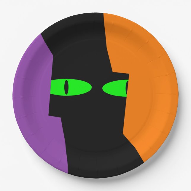 Halloween Spooky Kooky Black Cat Eyes Paper Plate (Front)