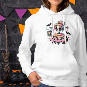 Halloween Spooky Mama Coffee Skeleton Chic Hoodie
