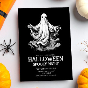 Halloween spooky night party with ghost invitation