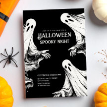 Halloween spooky night party with two ghosts