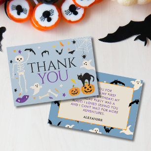 Halloween Spooky One 1st Birthday Blue Thank You Card