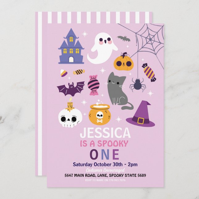 Halloween Spooky ONE 1st Birthday Party Girls Invitation (Front/Back)