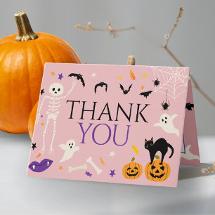 Halloween Spooky One 1st Birthday Pink Folded Thank You Card