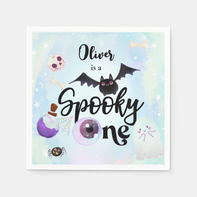 Halloween Spooky ONE 1ST Birthday pink Napkin (Front)