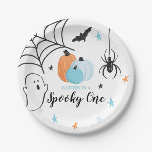 Halloween Spooky One Birthday Blue Pumpkins Paper Plate