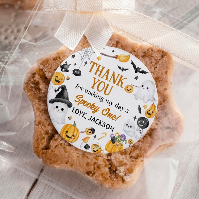 Halloween Spooky One Birthday Party Classic Round Sticker (Creator Uploaded)