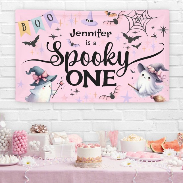 Halloween Spooky One Cute Ghost 1st Birthday Party Banner (Creator Uploaded)