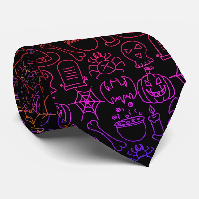 Halloween, Spooky Pattern, Outline Tie (Rolled)