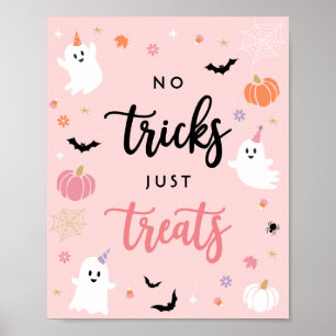 Halloween Spooky Pink Ghost No Tricks Just Treats  Poster