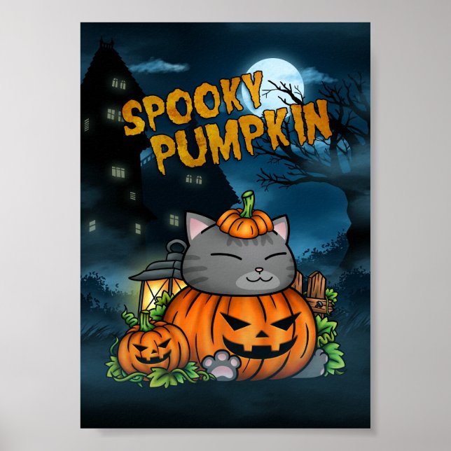 Halloween Spooky Pumpkin Cat Poster (Front)