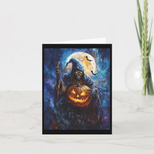 Halloween Spooky Pumpkin Design Scary Grim Reaper Card