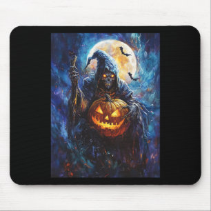 Halloween Spooky Pumpkin Design Scary Grim Reaper Mouse Pad