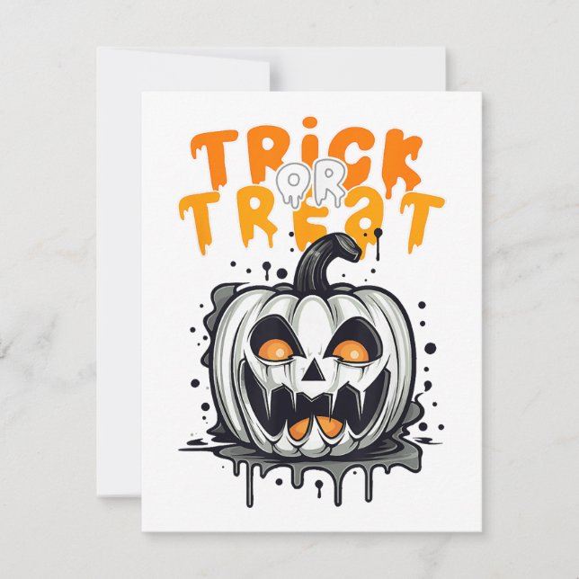 Halloween spooky Pumpkin Design Trick or Treat RSVP Card (Front)