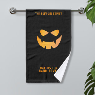 Halloween Spooky Pumpkin Face Black Hand Towel