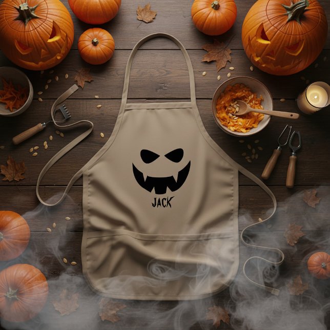 Halloween Spooky Pumpkin Face Jack O Lantern Apron (Imagine your little pumpkin at the next pumpkin carving party with their own apron. Add your name!)