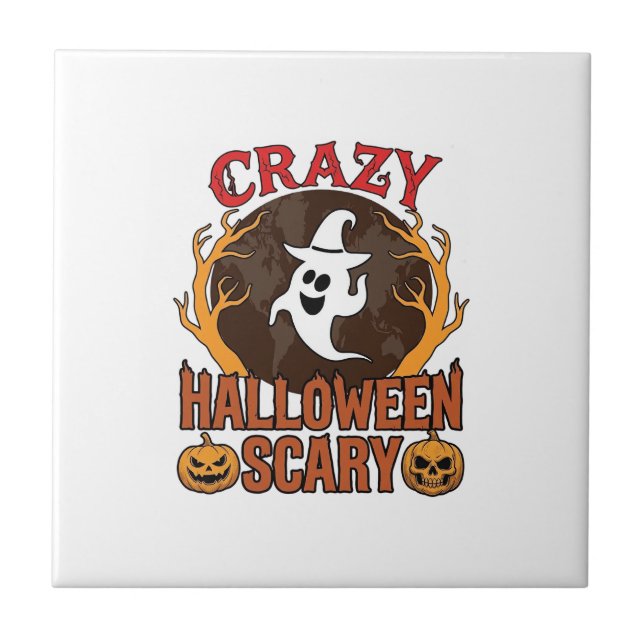 Halloween Spooky Pumpkin Retro Engraved Texture_1 Ceramic Tile (Front)