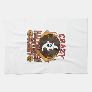 Halloween Spooky Pumpkin Retro Engraved Texture_1 Tea Towel